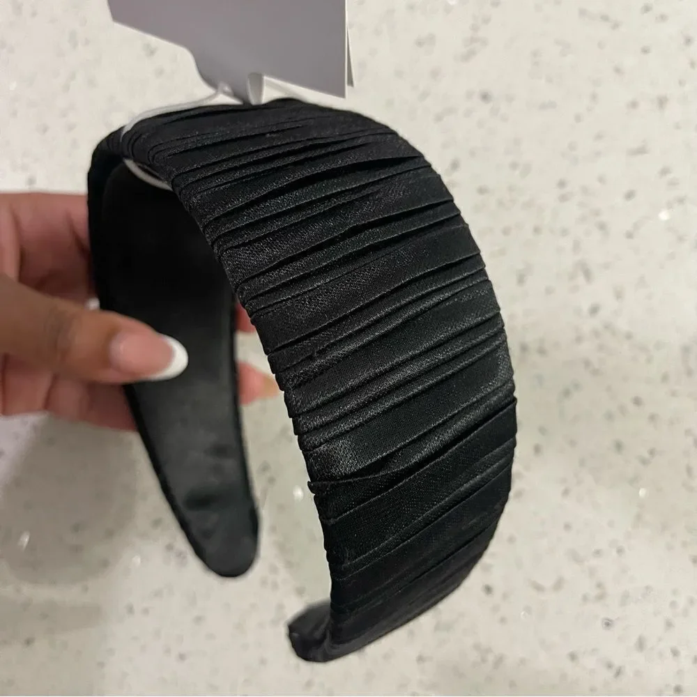 Time and Tru Women’s Black Satin Pleated Flat Wide Hair Headband OSFM